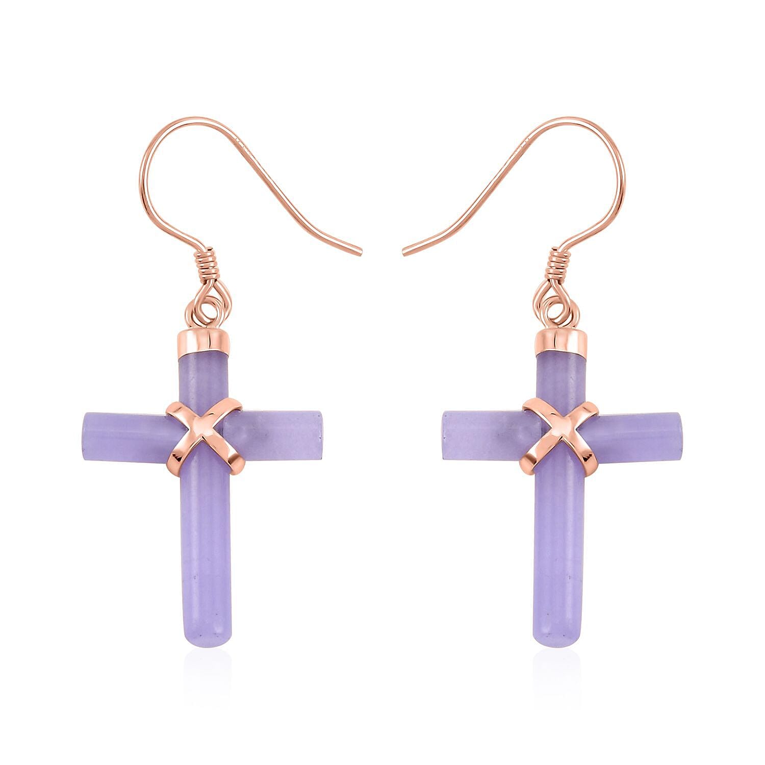 Purple Jade (D) Cross Earrings in 14K Rose Gold Over Sterling Silver 10.15 ctw