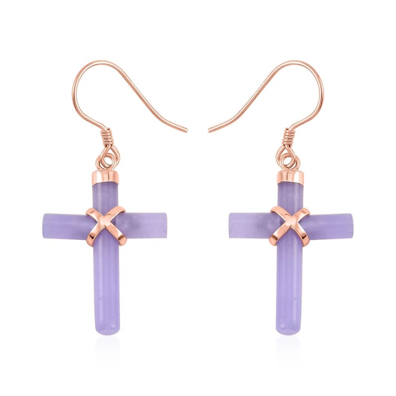 Purple Jade (D) Cross Earrings in 14K Rose Gold Over Sterling Silver 10.15 ctw