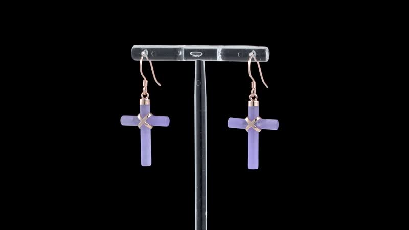 Purple Jade (D) Cross Earrings in 14K Rose Gold Over Sterling Silver 10.15 ctw
