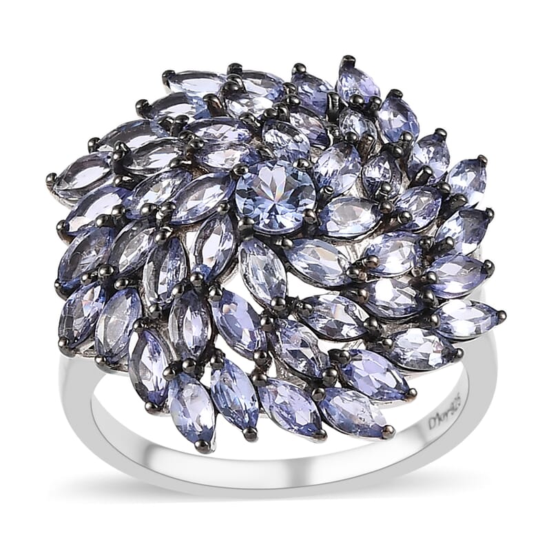 Tanzanite Floral Spray Ring in Platinum Over Sterling Silver (Size 10.0) 4.85 ctw