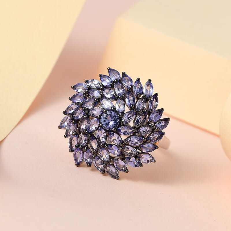 Tanzanite Floral Spray Ring in Platinum Over Sterling Silver (Size 10.0) 4.85 ctw