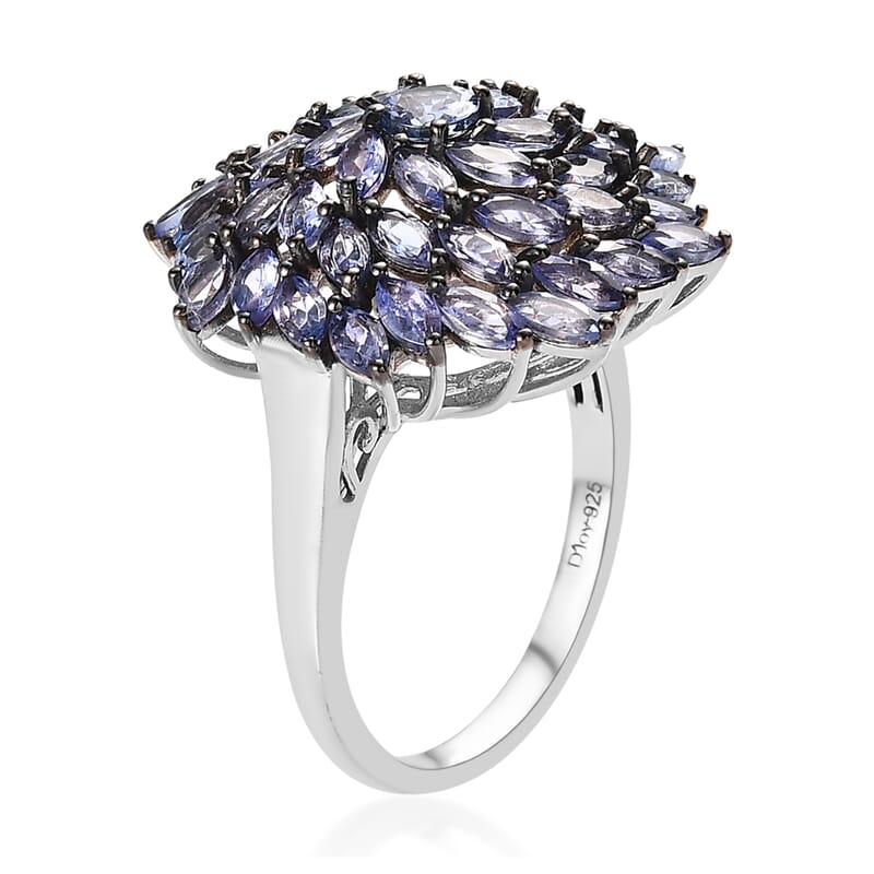 Tanzanite Floral Spray Ring in Platinum Over Sterling Silver (Size 10.0) 4.85 ctw
