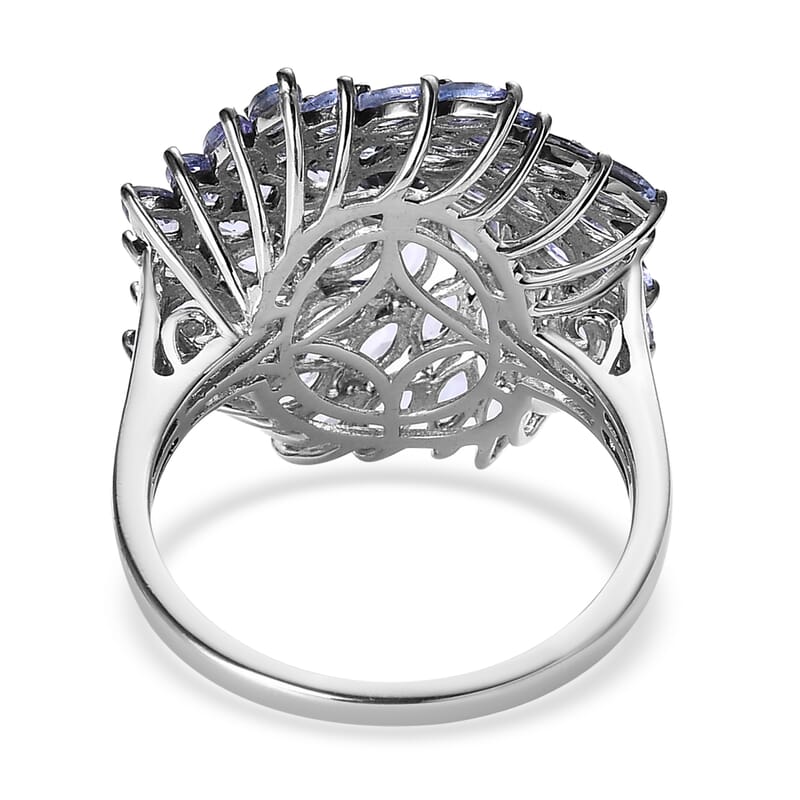 Tanzanite Floral Spray Ring in Platinum Over Sterling Silver (Size 10.0) 4.85 ctw