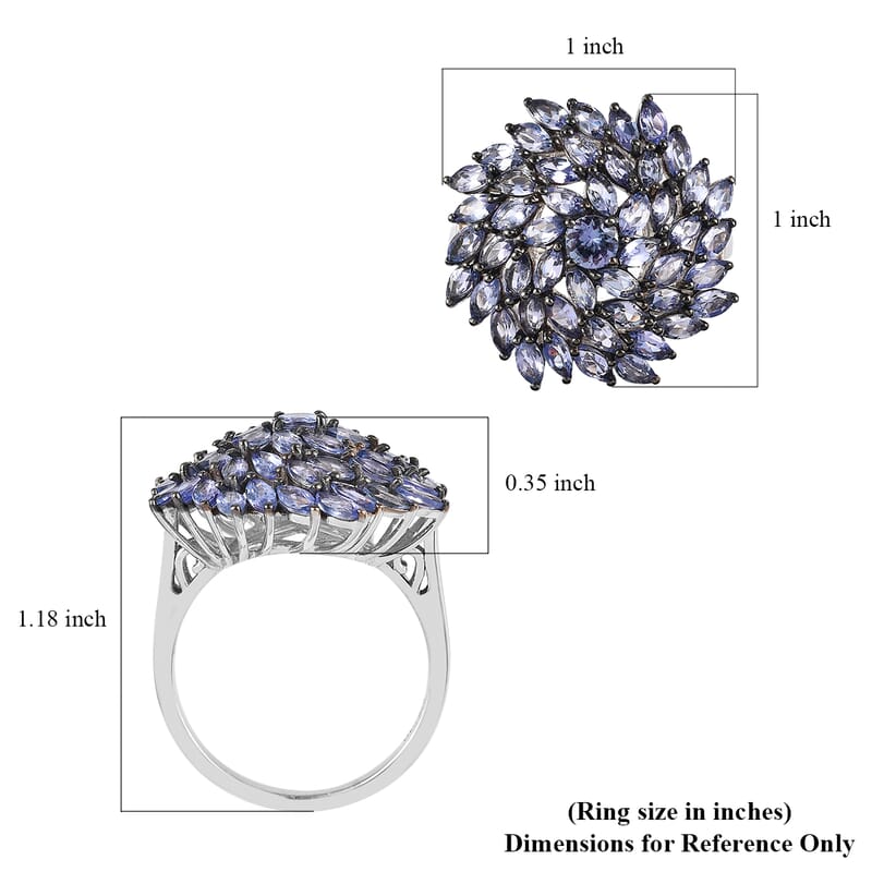 Tanzanite Floral Spray Ring in Platinum Over Sterling Silver (Size 10.0) 4.85 ctw