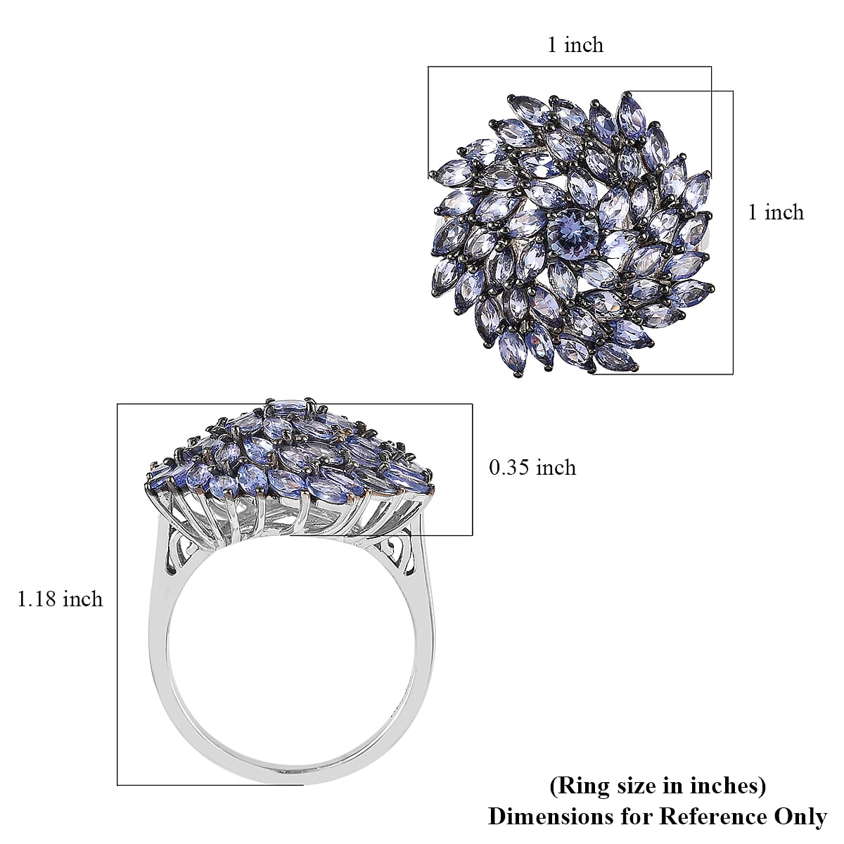 Tanzanite Floral Spray Ring in Platinum Over Sterling Silver (Size 5.0) 4.85 ctw image number 5