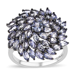 Tanzanite Floral Spray Ring in Platinum Over Sterling Silver (Size 6.0) 4.85 ctw
