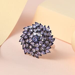 Tanzanite Floral Spray Ring in Platinum Over Sterling Silver (Size 6.0) 4.85 ctw