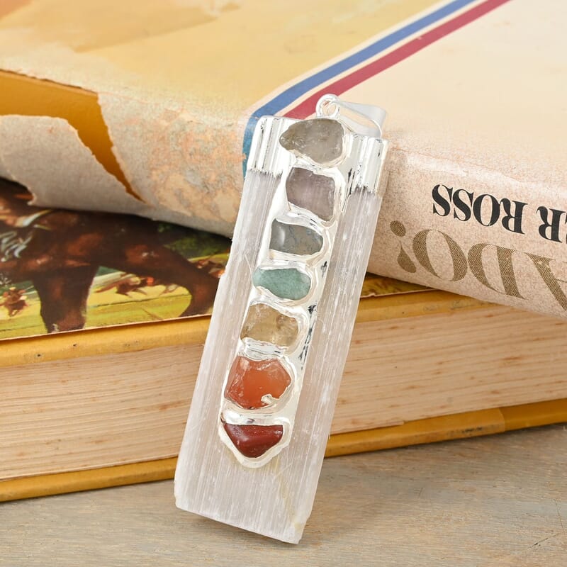 Multi Gemstone Pendant in Silvertone 50.00 ctw