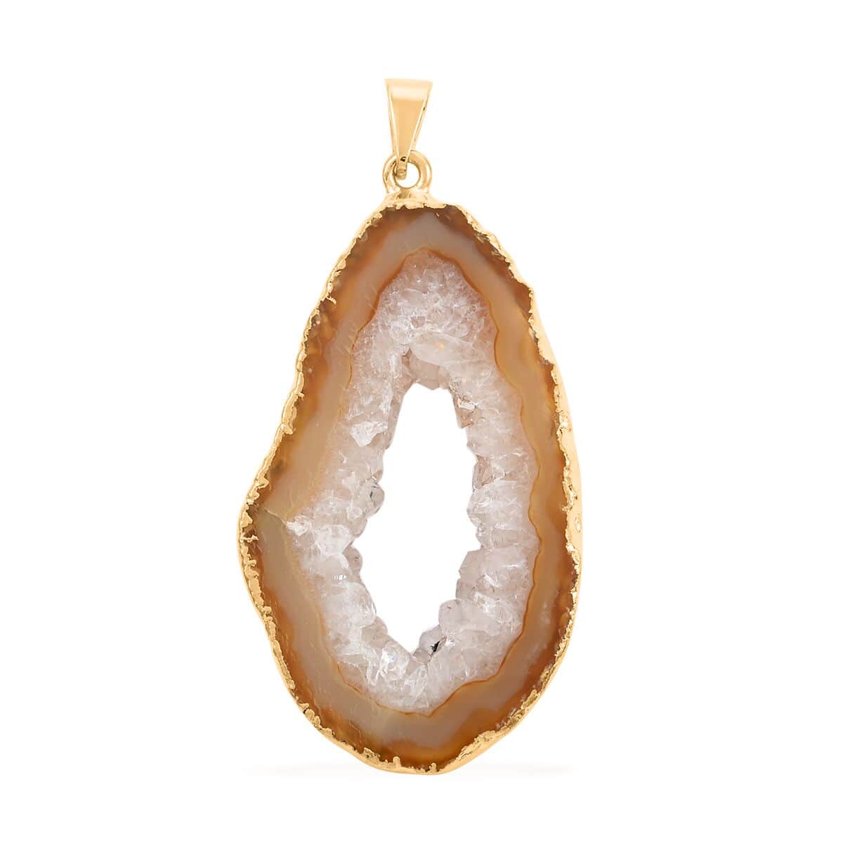 Yellow Geode Agate Pendant in Goldtone 25.00 ctw image number 0