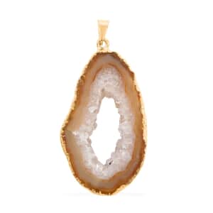 Yellow Geode Agate Pendant in Goldtone 25.00 ctw