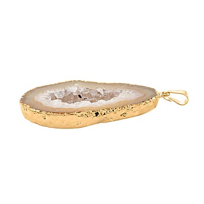 Yellow Geode Agate Pendant in Goldtone 25.00 ctw