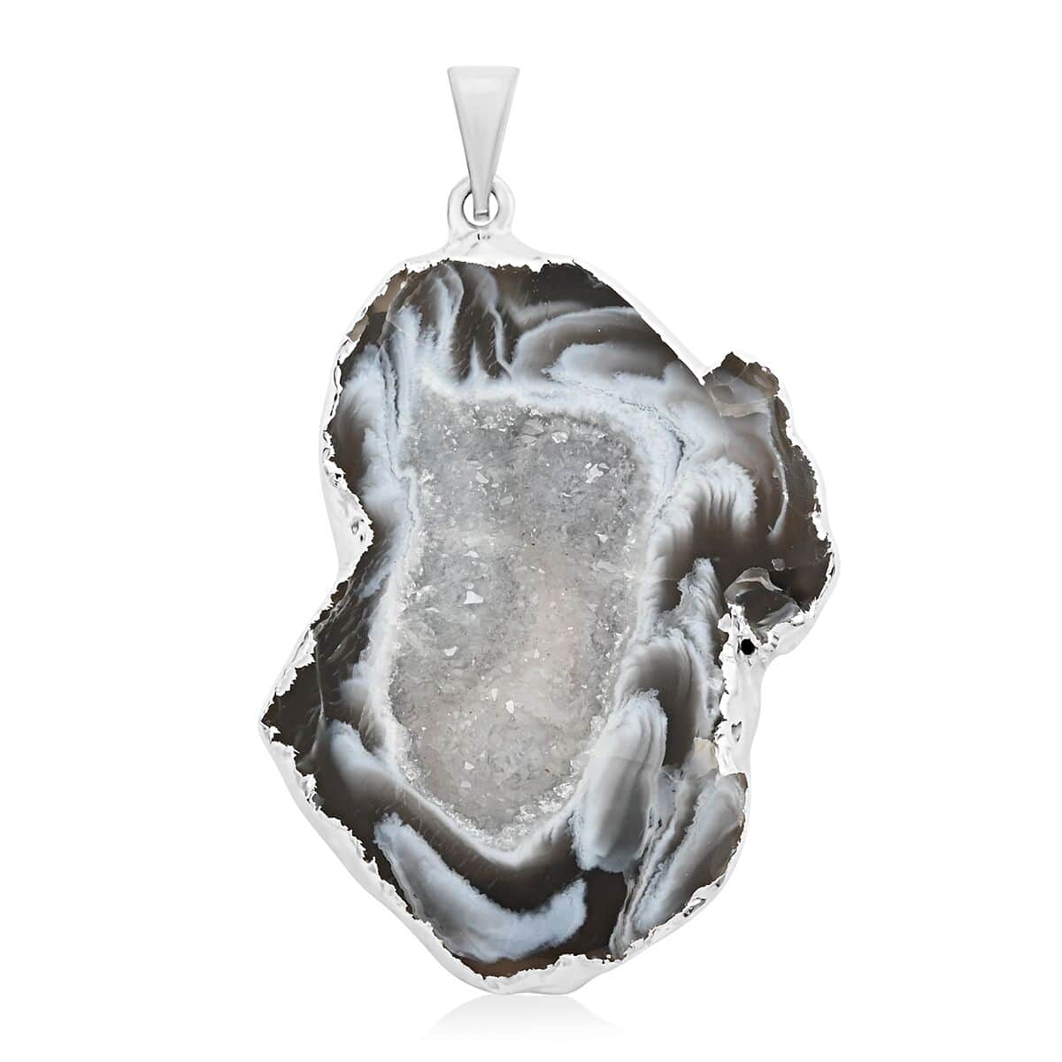 Gray Geode Agate Pendant in Silvertone 25.00 ctw image number 0