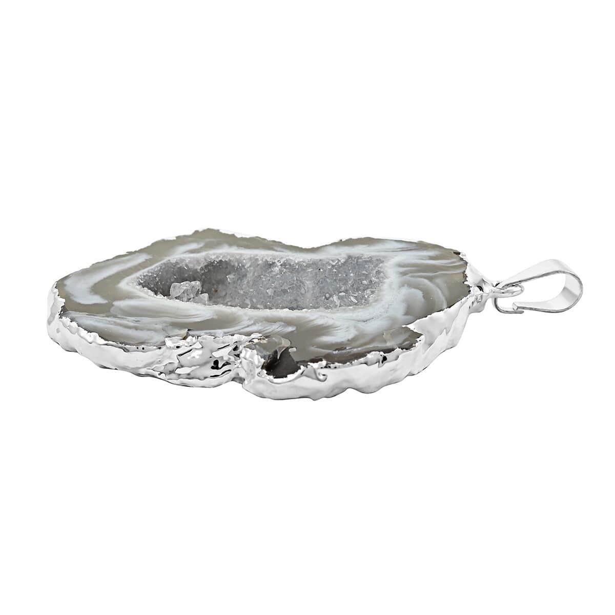 Gray Geode Agate Pendant in Silvertone 25.00 ctw image number 3