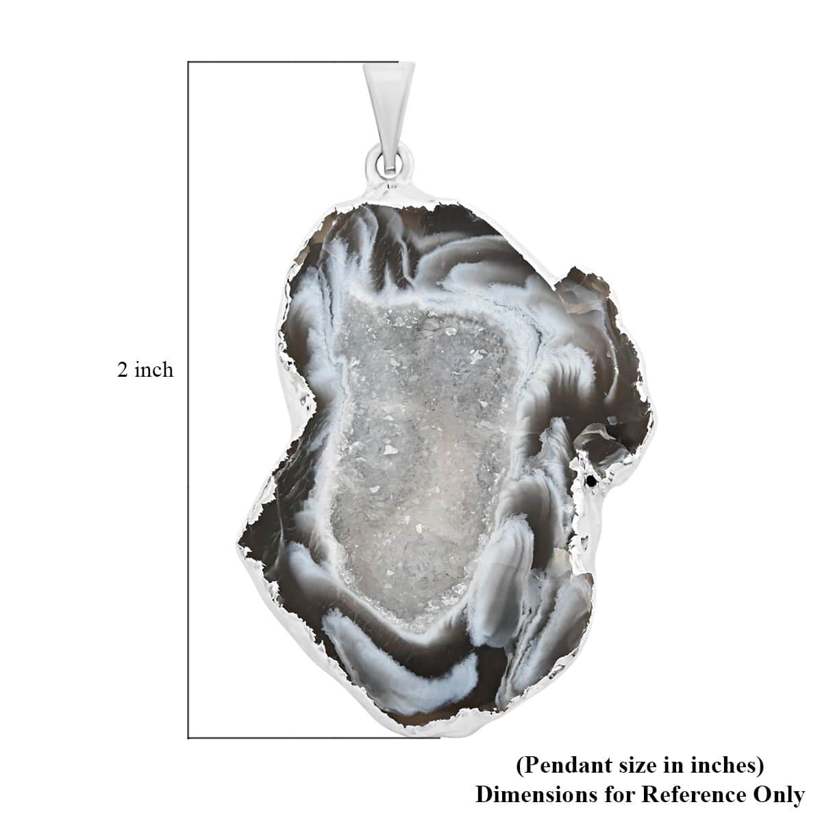 Gray Geode Agate Pendant in Silvertone 25.00 ctw image number 4