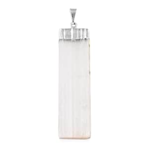 Natural White Selenite Crystal Pendant in Silvertone, Cylindrical Pendant For Men And Women, Birthday Gits 33.00 ctw