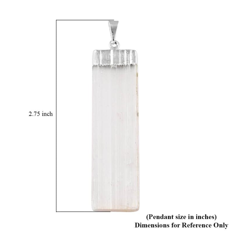 Natural White Selenite Crystal Pendant without Chain in Silvertone, Cylindrical Pendant without Chain For Men And Women, Birthday Gits 33.00 ctw