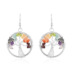 Multi Gemstone Tree of Life Earrings in Silvertone 22.80 ctw