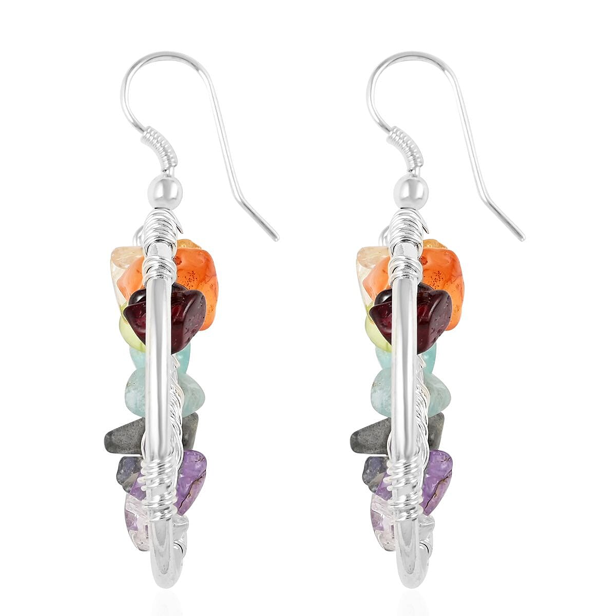 Multi Gemstone Tree of Life Earrings in Silvertone 22.80 ctw image number 3