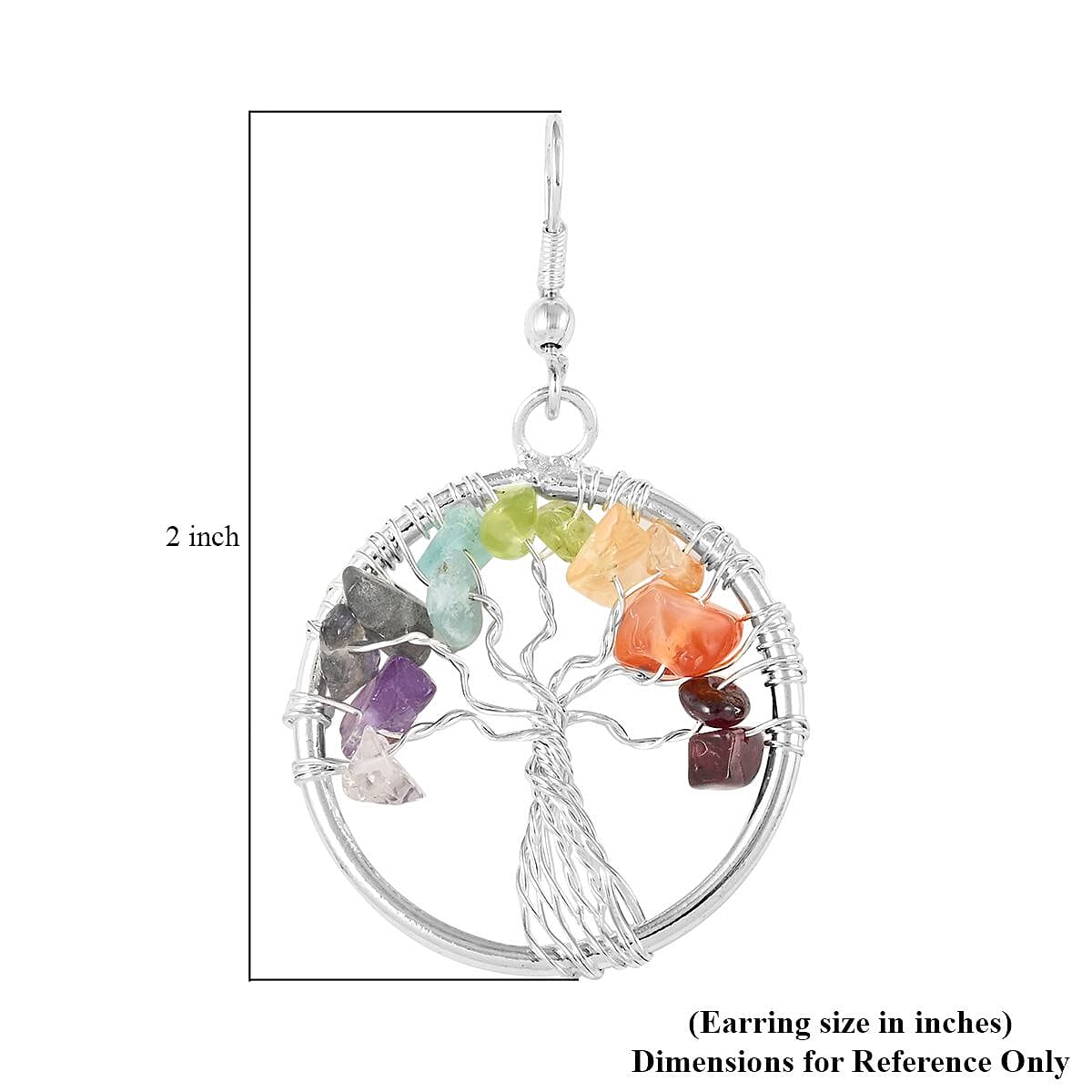 Multi Gemstone Tree of Life Earrings in Silvertone 22.80 ctw