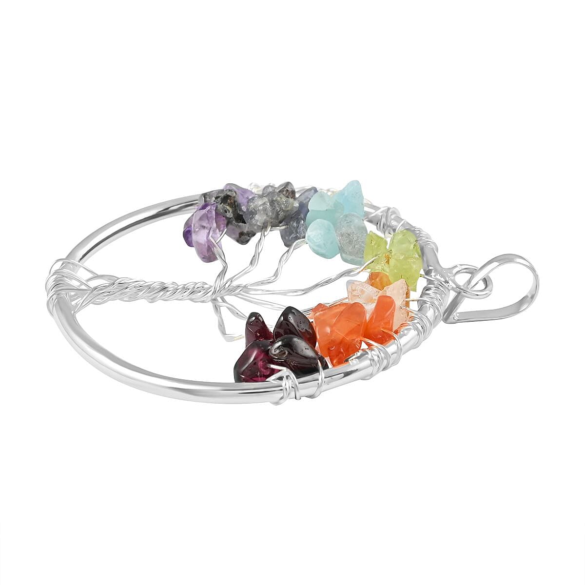 Multi Gemstone Tree of Life Pendant in Silvertone 22.80 ctw image number 3