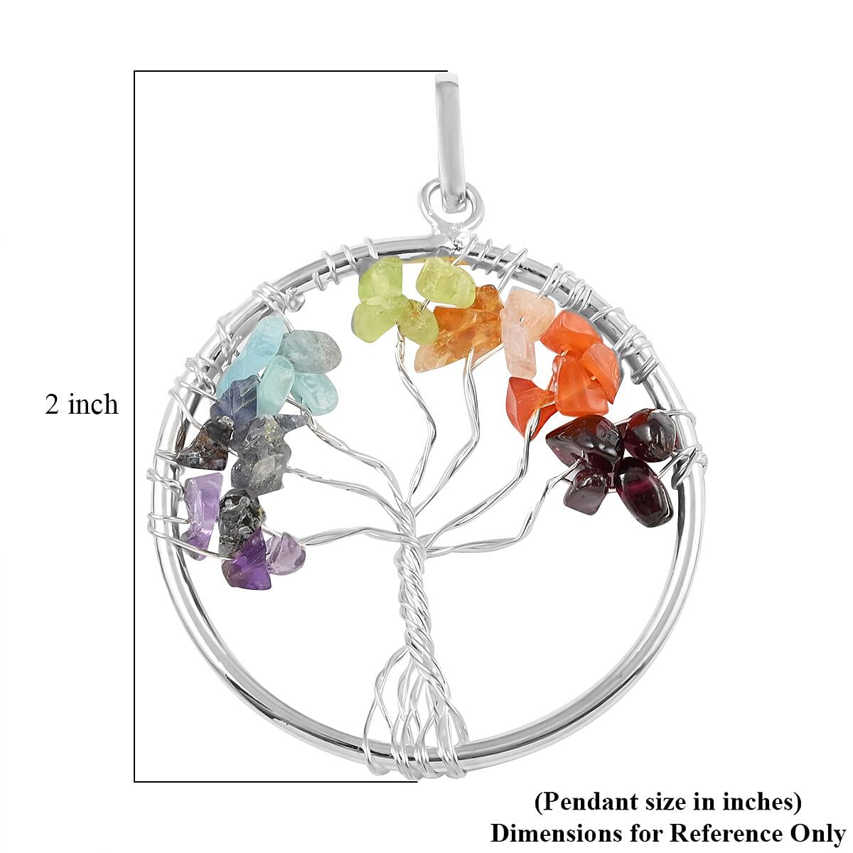 Multi Gemstone Tree of Life Pendant in Silvertone 22.80 ctw image number 4