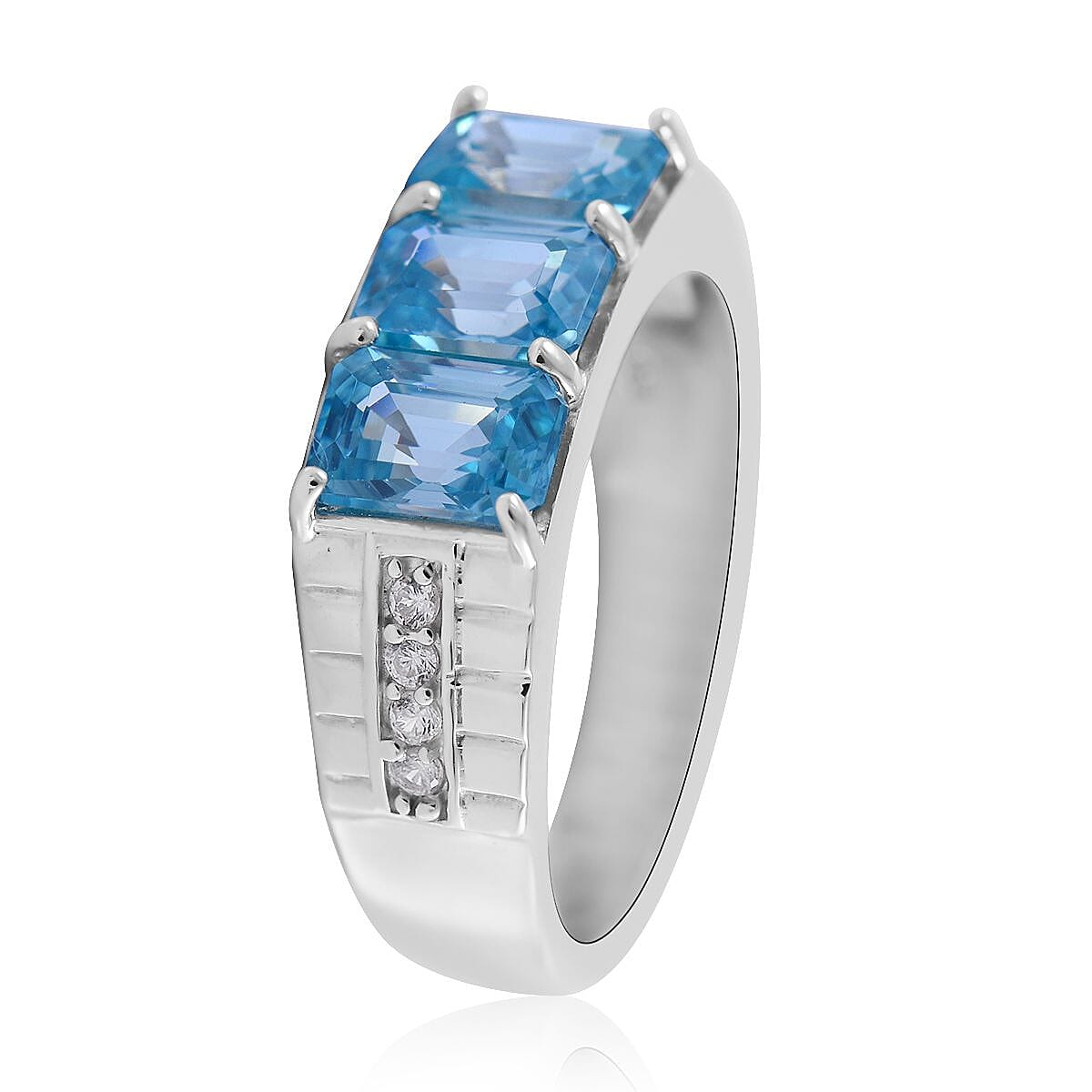 Cambodian Blue Zircon and White Zircon Men's Ring in Platinum Over Sterling Silver 4.75 ctw image number 2