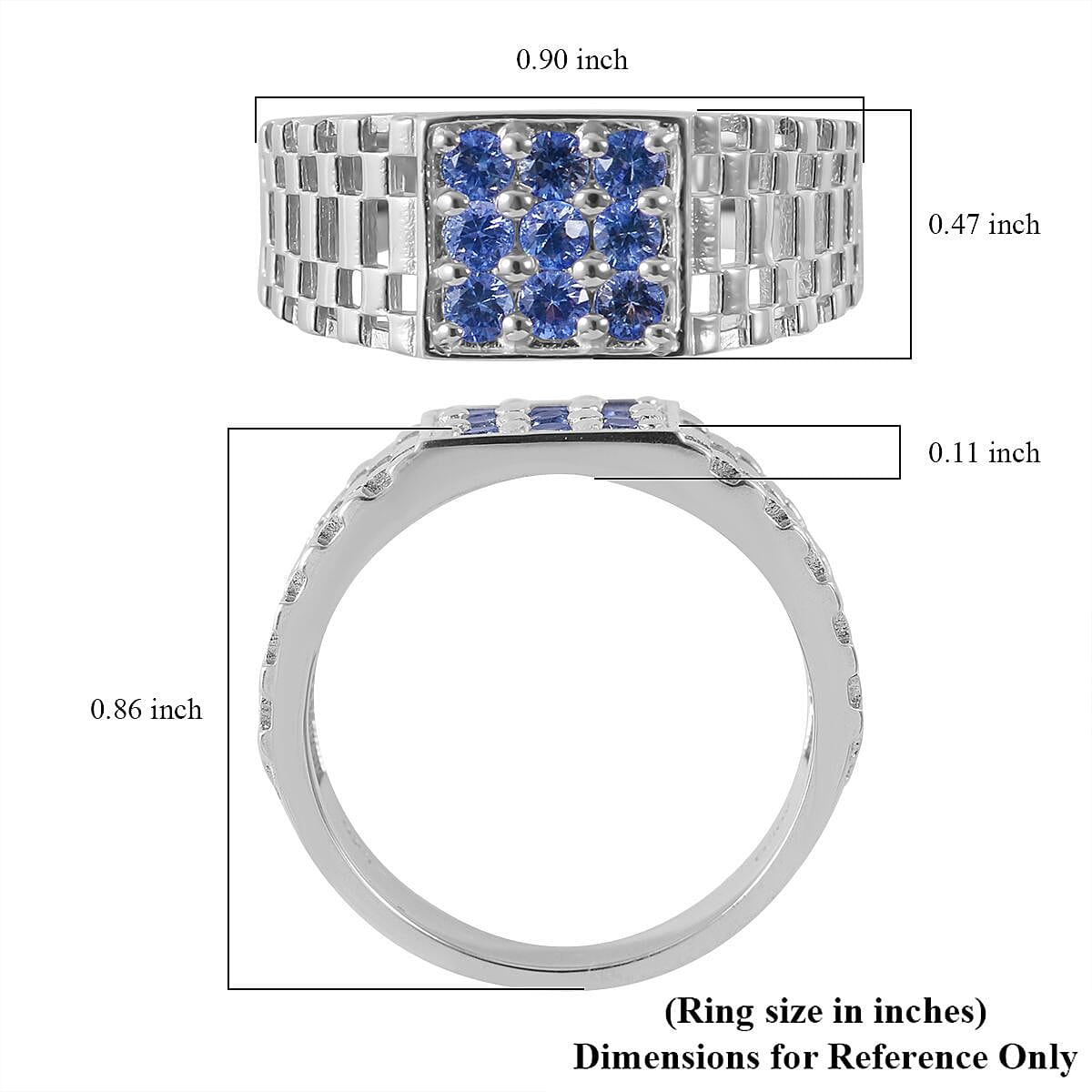 Ceylon Blue Sapphire Men's Ring in Platinum Over Sterling Silver (Size 14.0) 0.65 ctw image number 4