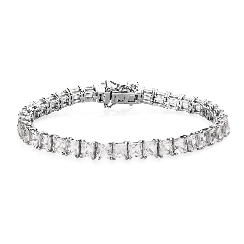 Princess Cut White Topaz Tennis Bracelet in Platinum Over Sterling Silver (6.50 In) 16.00 ctw