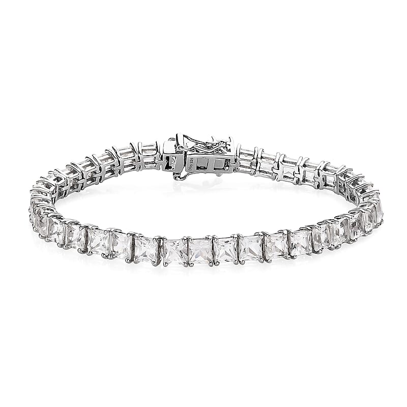 Princess Cut White Topaz Tennis Bracelet in Platinum Over Sterling Silver (6.50 In) 16.00 ctw