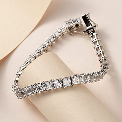 Princess Cut White Topaz Tennis Bracelet in Platinum Over Sterling Silver (6.50 In) 16.00 ctw