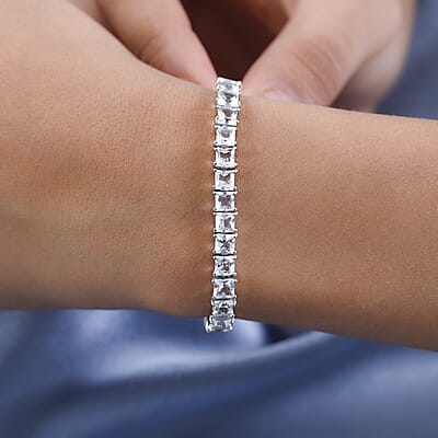 Princess Cut White Topaz Tennis Bracelet in Platinum Over Sterling Silver (6.50 In) 16.00 ctw