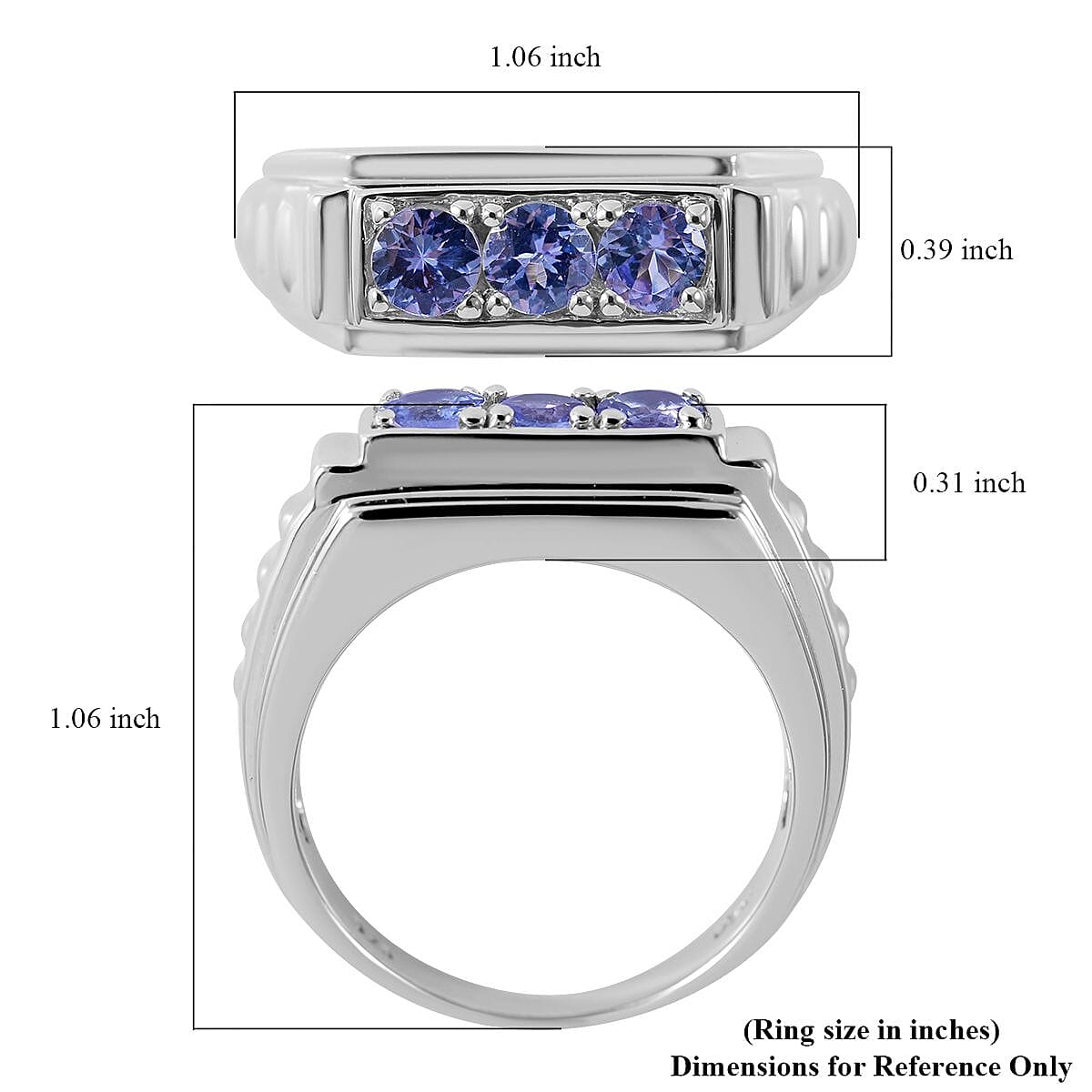 Tanzanite Men's Ring in Platinum Over Sterling Silver 0.75 ctw image number 4