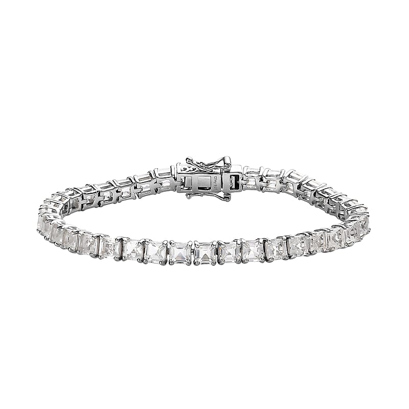 Asscher Cut White Topaz Tennis Bracelet in Platinum Over Sterling Silver (6.50 In) 16.85 ctw