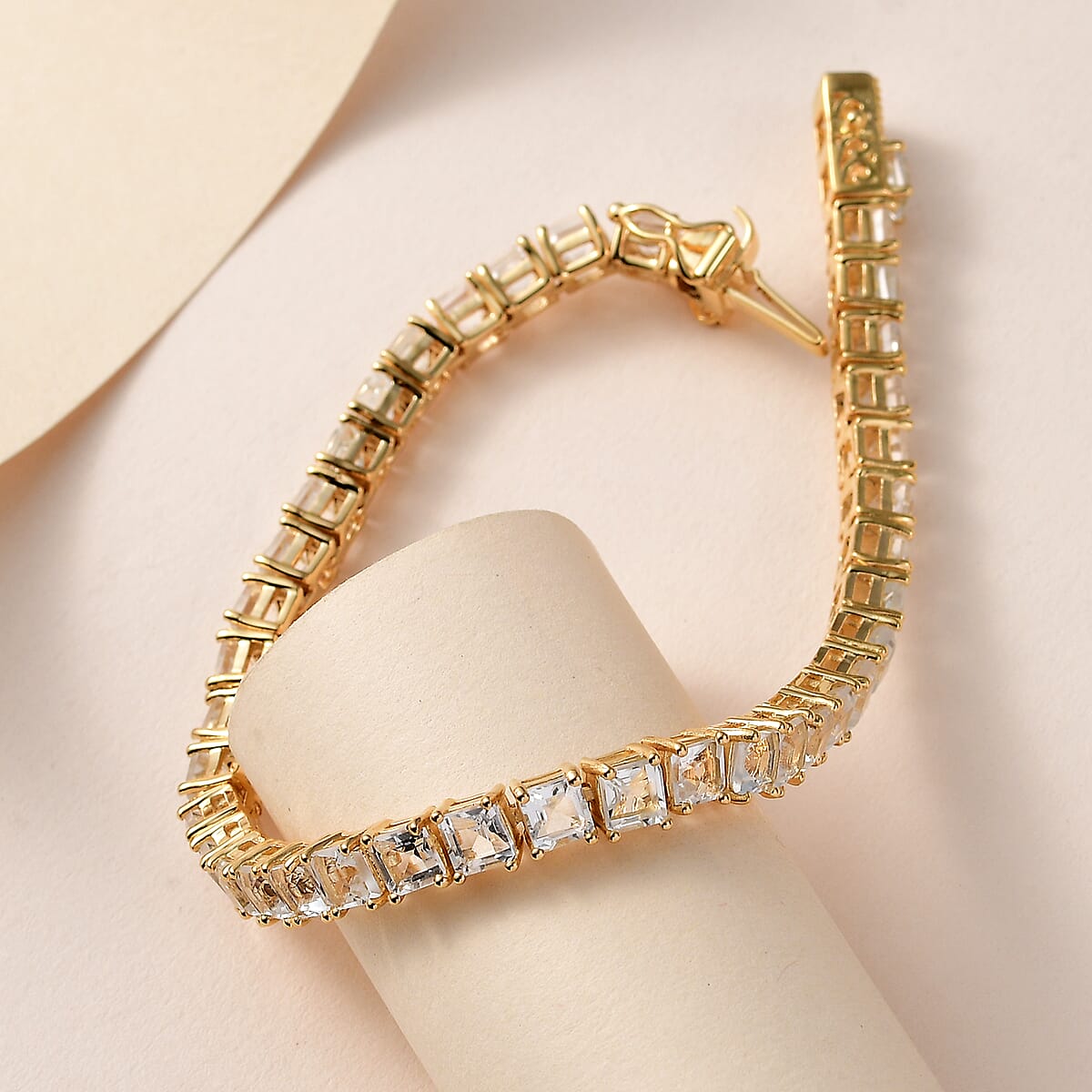 Asscher Cut White Topaz Tennis Bracelet in Vermeil Yellow Gold Over Sterling Silver (7.25 In) 18.75 ctw image number 1