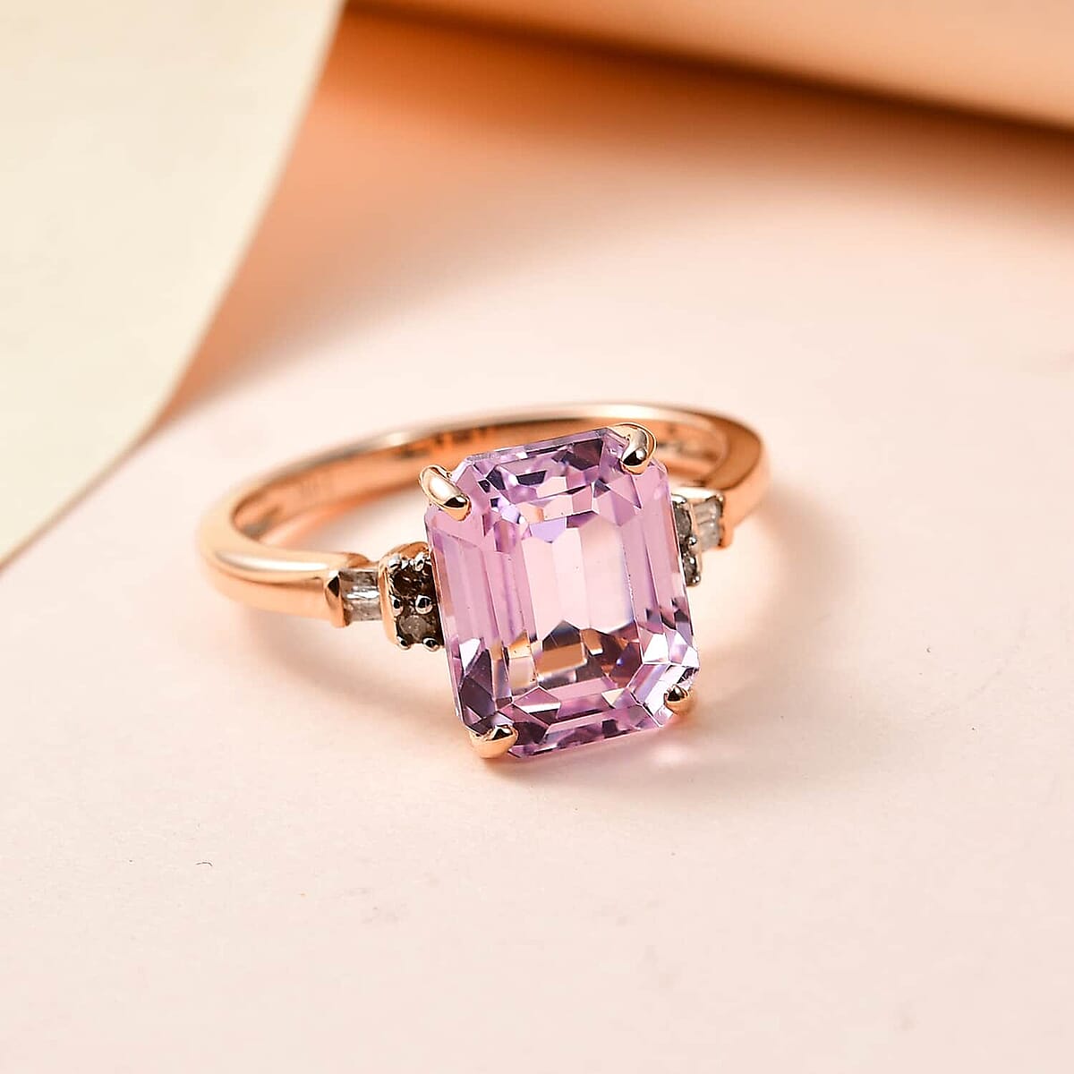 Luxoro 14K Rose Gold AAA Martha Rocha Kunzite and G-H I3 Diamond Ring (Size 10.0) 4.25 ctw image number 1