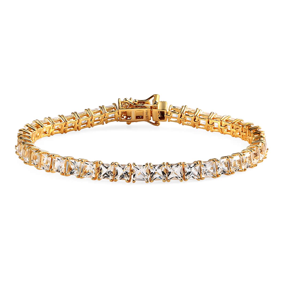 Princess Cut White Topaz Tennis Bracelet in Vermeil Yellow Gold Over Sterling Silver (7.25 In) 16.90 ctw image number 0