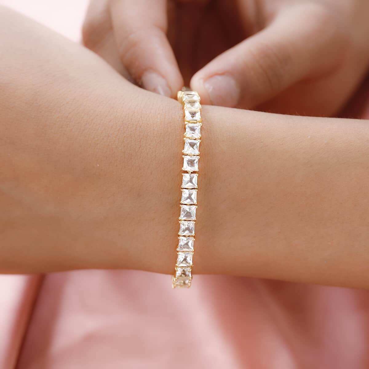 Princess Cut White Topaz Tennis Bracelet in Vermeil Yellow Gold Over Sterling Silver (7.25 In) 16.90 ctw image number 2