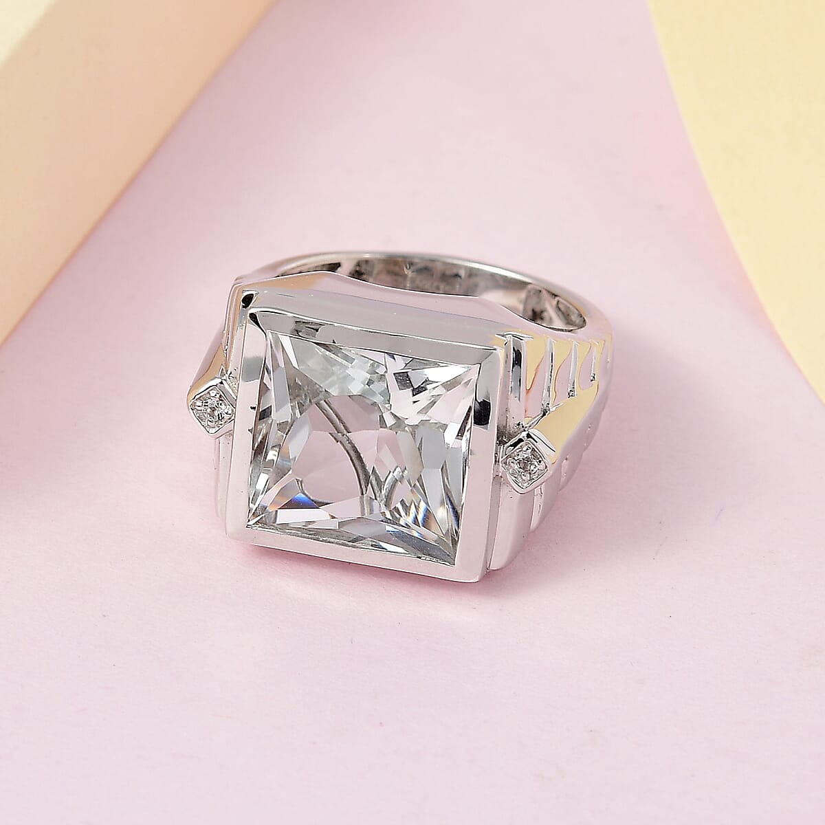 White Topaz Men's Ring in Platinum Over Sterling Silver 16.85 ctw image number 1