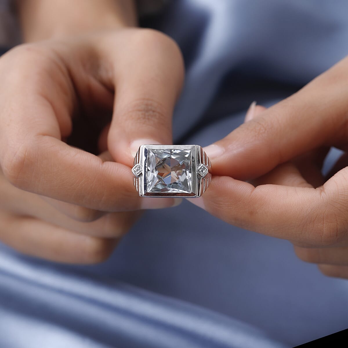 White Topaz Men's Ring in Platinum Over Sterling Silver 16.85 ctw image number 2