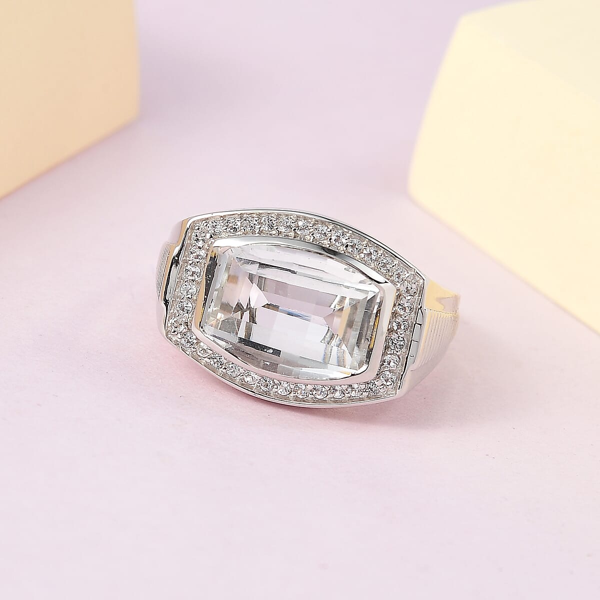 White Topaz Men's Ring in Platinum Over Sterling Silver (Size 10.0) 8.35 ctw image number 1