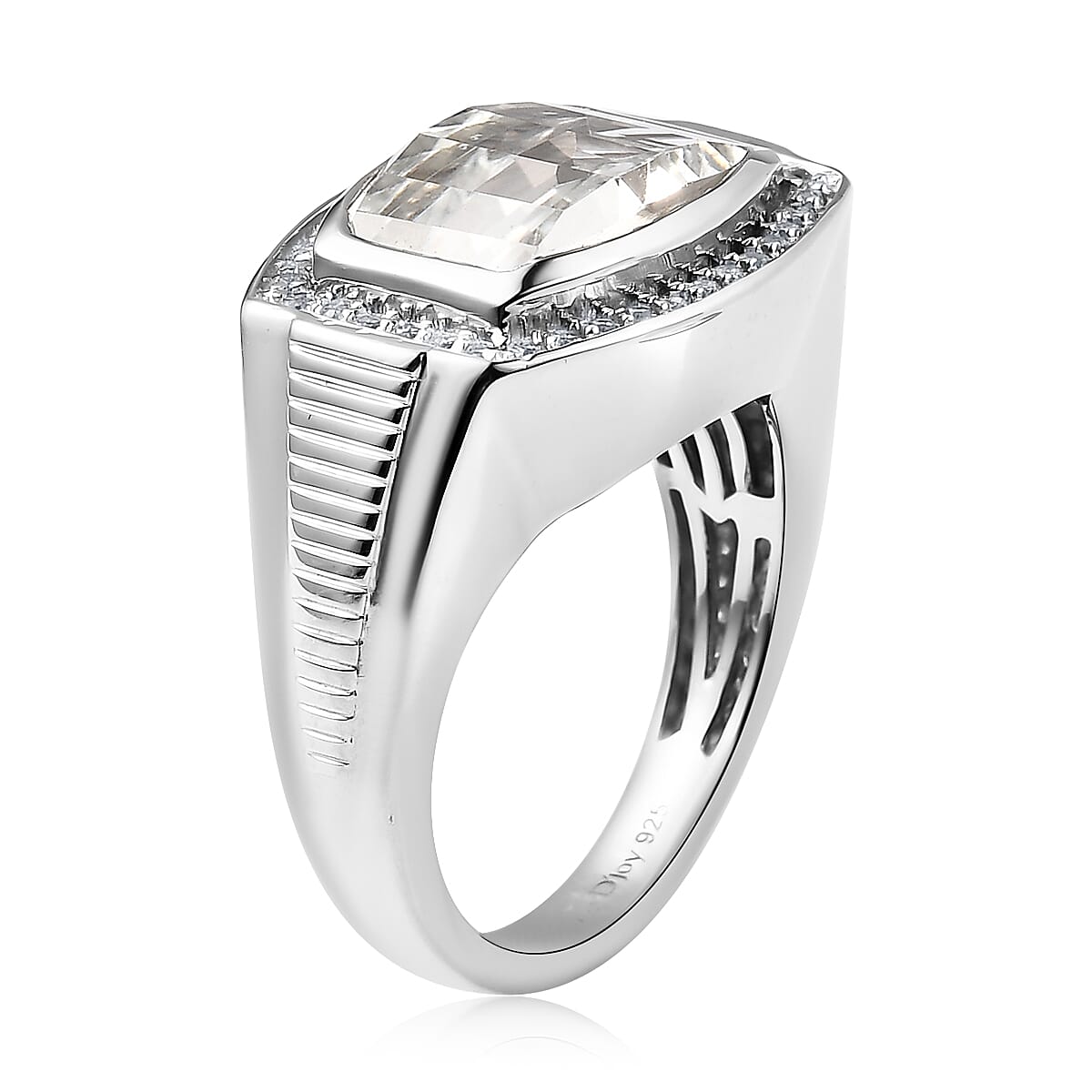 White Topaz Men's Ring in Platinum Over Sterling Silver (Size 10.0) 8.35 ctw image number 3