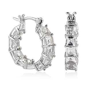 White Topaz Hoop Earrings in Platinum Over Sterling Silver 7.85 ctw