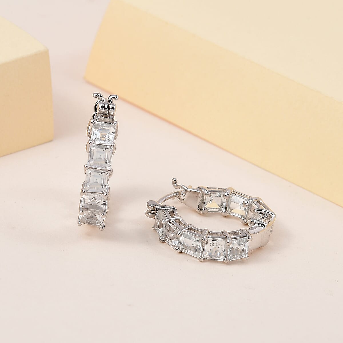 White Topaz Hoop Earrings in Platinum Over Sterling Silver 7.85 ctw image number 1