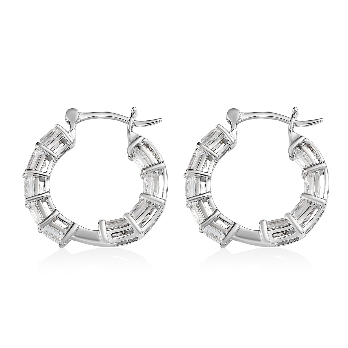 White Topaz Hoop Earrings in Platinum Over Sterling Silver 7.85 ctw image number 3