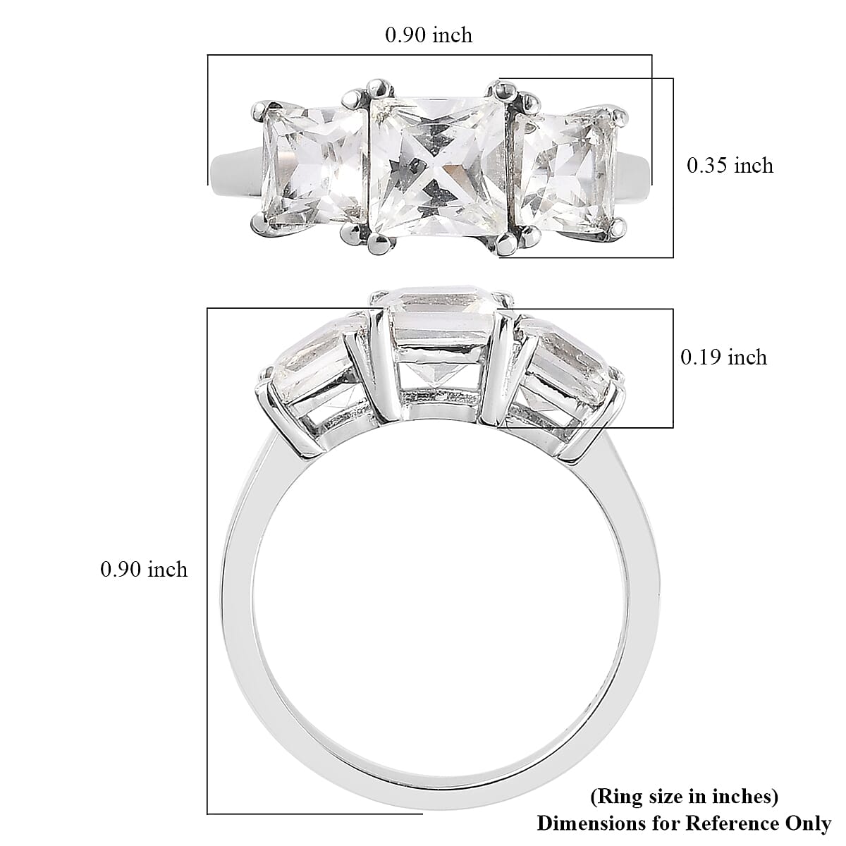 Princess Cut White Topaz 3 Stone Ring in Stainless Steel 3.10 ctw image number 5