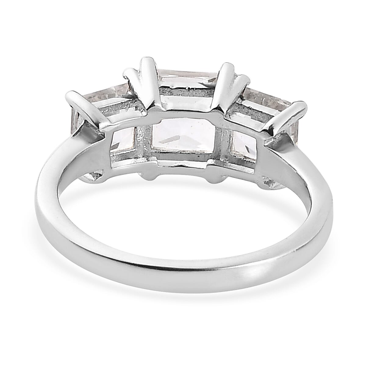 Princess Cut White Topaz 3 Stone Ring in Stainless Steel (Size 9.0) 3.10 ctw | Tarnish-Free, Waterproof, Sweat Proof Jewelry image number 3