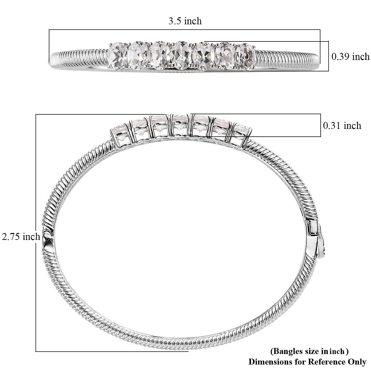Karis White Topaz Bangle Bracelet in Platinum Bond (8.00 In) 11.40 ctw image number 5