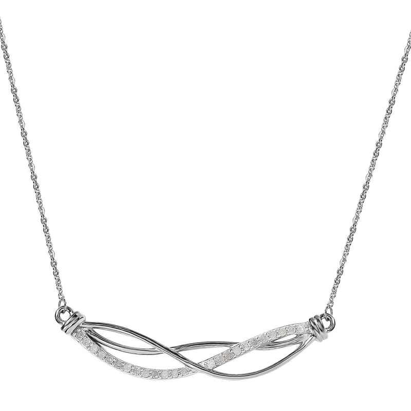 Diamond Braided Necklace 20 Inches in Platinum Over Sterling Silver 0.25 ctw