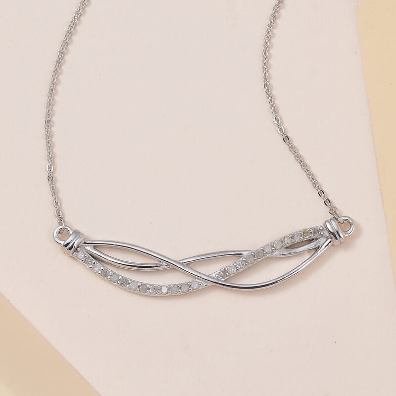 Diamond Braided Necklace 20 Inches in Platinum Over Sterling Silver 0.25 ctw