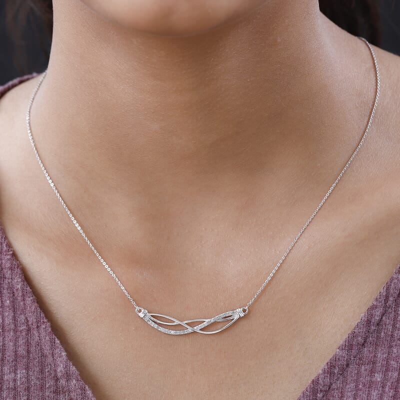 Diamond Braided Necklace 20 Inches in Platinum Over Sterling Silver 0.25 ctw